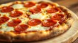 © mingfu - Close-up of a freshly baked pepperoni pizza with melted cheese, radiating warmth and flavor.