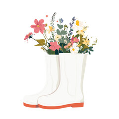 Wall Mural - a pair of white rain boots with flowers inside art illustration graphics vector