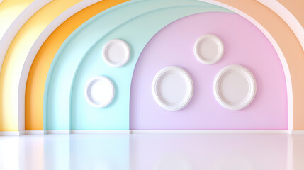 Wall Mural - colorful arch wall design with circular frames vibrant and modern atmosphere, perfect for artistic d