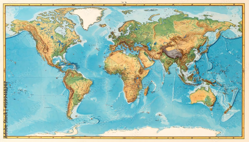 Detailed world map, topographical relief Stock Photo | Adobe Stock