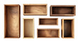 © Athirat - Handcrafted Wooden Boxes for Storage: A flat lay of handcrafted wooden boxes for storage, isolated on a Transparent background, PNG file.