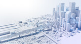 通信ネットワークでつながる未来型スマートシティの3D都市背景