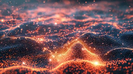 Wall Mural - stunning abstract glowing wavy surface with bright particles at night