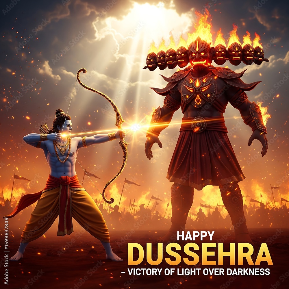 Lord Rama Defeating Ravan Lord rama defeats the demon king ravana with his bow and arrow during ...