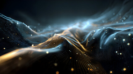 Wall Mural - abstract technology mesh grid with glowing particles visual display for science and digital data con