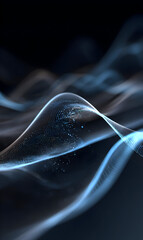 Wall Mural - dynamic abstract particle wave with flowing blue lines against a dark gradient background showcasing