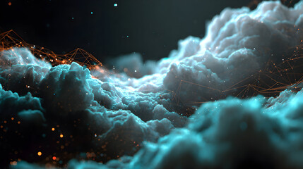 Wall Mural - ethereal network of clouds illuminated with digital connectivity showcasing the blend of technology 