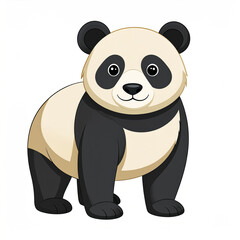 Wall Mural - cute cartoon panda with black and white fur standing on all fours, showing friendly and happy expres
