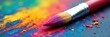 © Uravan - Close-up of a paintbrush with vibrant, colorful paint strokes still wet on its bristles, ready for artistic expression A tool for creativity and vivid color application , tone, creativity