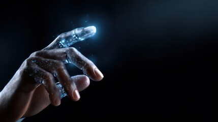 Wall Mural - ai workforce solutions concept, a hand reaching towards a bright light, showcasing a futuristic and 