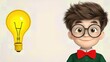 © AKarawat - Smiling Cartoon Boy with Glasses and Lightbulb