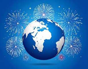 Wall Mural - celebration fireworks light up the world at night, highlighting a world united by light