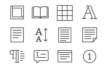 Set of basic text and document icons on a grey background