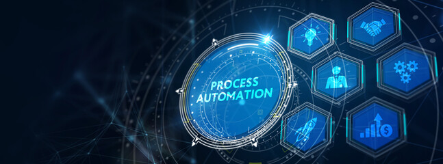Business process automation, industrial technology innovation, optimization concept. 3d illustration