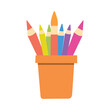 © Wisnu - Cute pot filled with colorful pencils and crayons for creative school and art activities illustration.