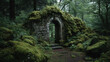 © Станислав Пархоменко - A ancient stone gate covered in moss in an enchanted forest with a different composition