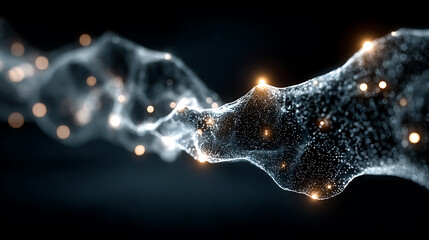 Abstract glowing molecular structure with dynamic energy particle swirls