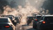 © pingpao - Heavy traffic congestion on a city road during rush hour with visible exhaust fumes contributing to air pollution.