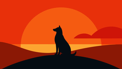 Naklejka na meble Dog Watching Sunset on Hilltop