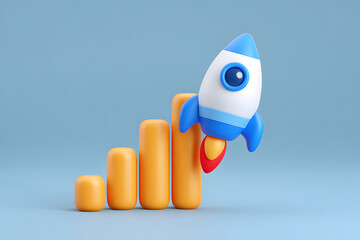 Wall Mural - 3d rendering rockets fly to commercial success concept marketing economics background