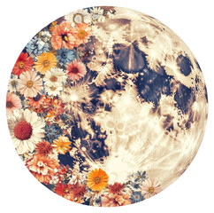 Wall Mural - PNG Flower Collage Halloween full moon flowers illustration art.