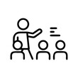 © Angavlan - Teacher with students in simple line art illustration, showing class interaction and instruction. Teacher with students presenting lesson, creating engaging learning experience.