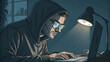© Dahlia - Man in hoodie and glasses typing on laptop at night