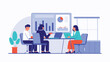 © vector_art - Business meeting with presentation of charts and graphs involving three people in a conference room