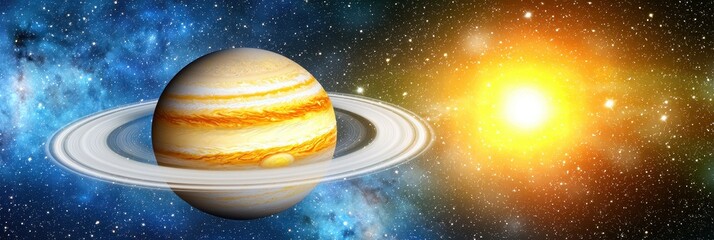 Wall Mural - Gas Giant Planet with Rings in a Cosmic Nebula