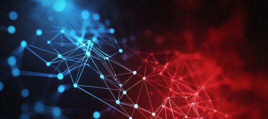 Wall Mural - futuristic network design, abstract polygonal connections in red and blue, high-tech data concept