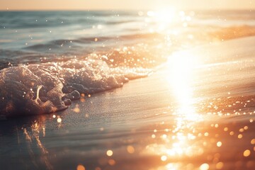 Wall Mural - the ocean is calm and the sun is shining brightly. the water is sparkling and the sand is warm