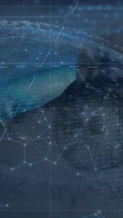 Wall Mural - animation of connections, caucasian male hacker and globe on navy background