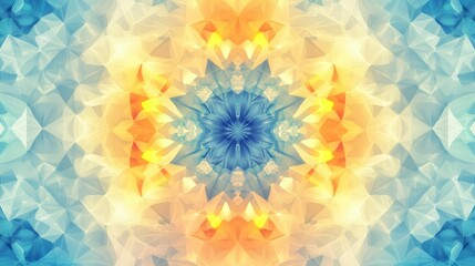Wall Mural - Colorful abstract design with blue, orange, and yellow colors. The design is made up of triangles and circles