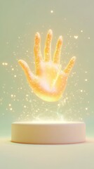 Canvas Print - a captivating glowing hand with sparkles creates a mystical aura on a round base. this abstract art 