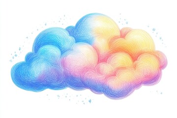 Wall Mural - this colorful cloud illustration features pastel hues of blue, pink, and yellow, creating a dreamy, 