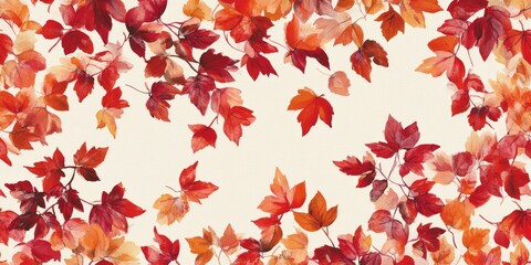 Wall Mural - painting of autumn leaves with a white background