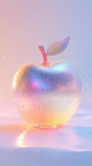 Wall Mural - this stunning image features a translucent apple with a sparkling surface, reflecting colorful light