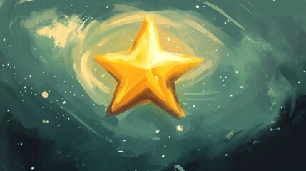 Wall Mural - a luminous golden star rests in the depths of cosmic space, surrounded by colorful swirling backgrou