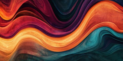 Wall Mural - A colorful abstract painting with a blue and orange wave. The painting is full of different colors and has a very dynamic and energetic feel to it