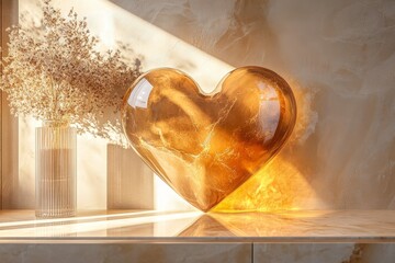 Wall Mural - heart-shaped glass vase sits on a shelf next to a vase of flowers. the heart vase is filled with a g