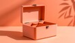 © Gambar - Open Storage Box on Peach Background with Leaf Shadows