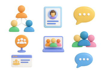 Wall Mural - colorful 3d icons of communication and networking elements with people and devices
