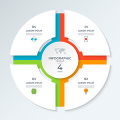 Wall Mural - infographic circle divided into 4 steps. vector cycle diagram with 4 parts, options. round chart tha