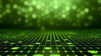 Green Digital Grid Background with Bokeh Lights