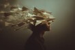 © fotofabrika - Creative representation of thought and imagination with paper airplanes flying from head in a surreal atmospheric setting