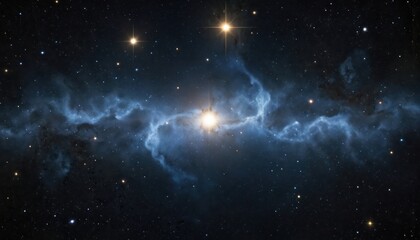 Wall Mural - expansive night sky filled with countless twinkling stars, glowing blue nebulae. bright central star