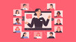 © png-jpeg-vector - female manager leading a team on a video conference screen vector illustration, remote leadership, virtual meetings and online collaboration