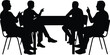 © SrDesgin  - Silhouette of four people in discussion around a table showing teamwork and collaboration