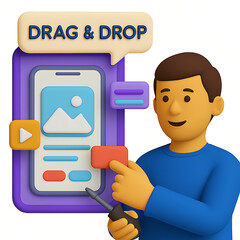 Man demonstrating drag and drop functionality on a mobile app interface design