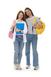 © New Africa - Teenage girls with backpacks and notebooks on white background